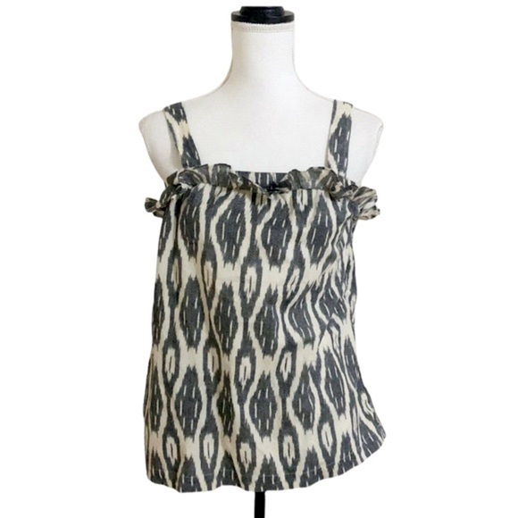 2/$30 J.Crew Ikat Print Cotton Ruffle Flounce Sleeveless Tank Top Size 8 - Picture 3 of 12